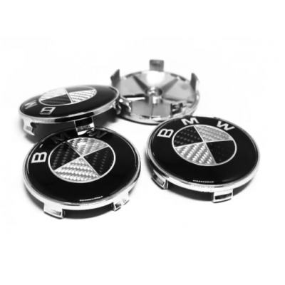 Ковпак значок в диски BMW 68 мм Заглушка емблема в колеса Комплект 4 шт Карбон Чорно-Білі Комплект 4 шт