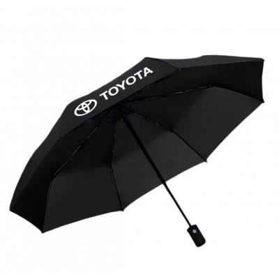 Зонт автоматический Тойота, цвет чёрный с белым лого Toyota (чехол в комплекте)
