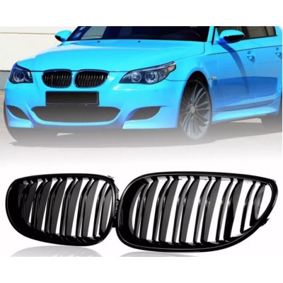 Решетки радиатора BMW E60 E61 Двохреберные Черный Глянец