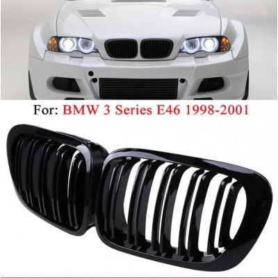 Решетки радиатора BMW E46 Дорестайлинг Двохреберные Черный Мат