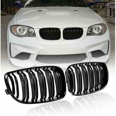 Решетки радиатора BMW E82 Двохреберные Черный Глянец
