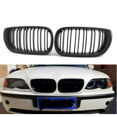 Решетки радиатора BMW E46 Рестайлинг Двохреберные Черный Мат