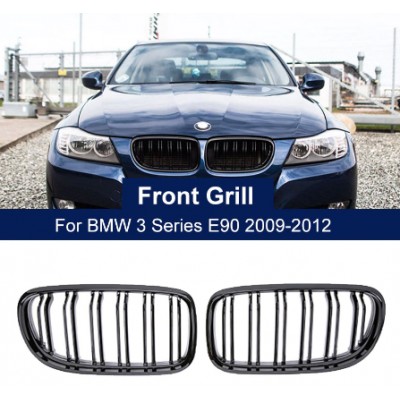 Решетки радиатора BMW E90 E91 Рестайлинг Двохреберные Черный Мат