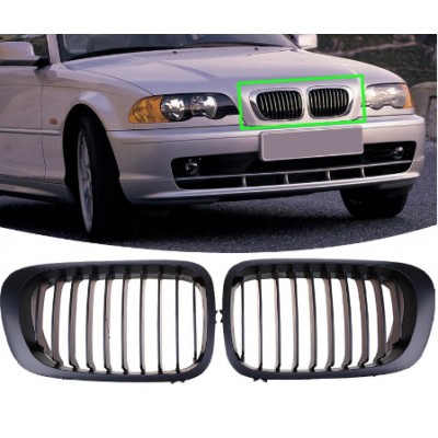 Решетки радиатора BMW E46 Однореберные Черный Мат