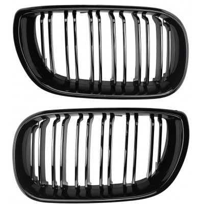 Решетки радиатора BMW E46 Рестайлинг Двохреберные Черный Глянец