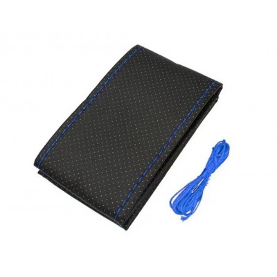 Чехол на руль эко кожа 37-38 см Черный с синим