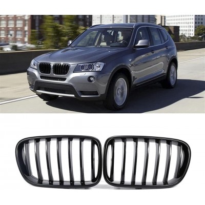 Решетки радиатора BMW X3 F25 Дорестайлинг Однореберные Черный Глянец