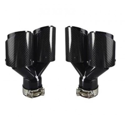 Комплект насадок на глушитель Карбоновые двойные насадки Вход 64-67 мм Выход 76 мм Глянец Левая и Правая