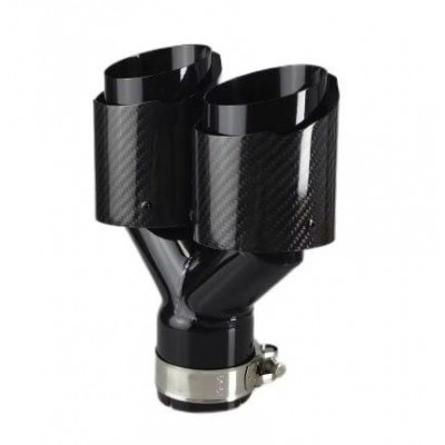 Насадка на глушитель Карбоновая двойная насадка Вход 64-67 мм Выход 76 мм Глянец Левая