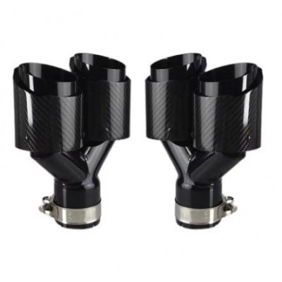 Комплект насадок на глушитель Карбоновые двойные насадки Вход 64-67 мм Выход 89 мм Глянец Левая и Правая