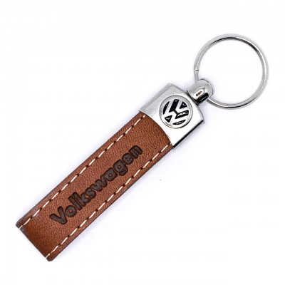 Значок Брелок Volkswagen Фольцваген для ключей автомобиля Кожаный Коричневый