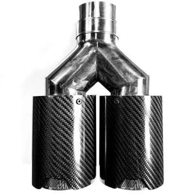 Насадка глушителя выхлопной системы двойная Прямая BMW M Гравировка 60-63 мм 89 мм Карбон Глянец