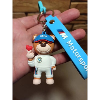 Брелок для BMW в стиле Motorsport Мишка Белый с сердцем