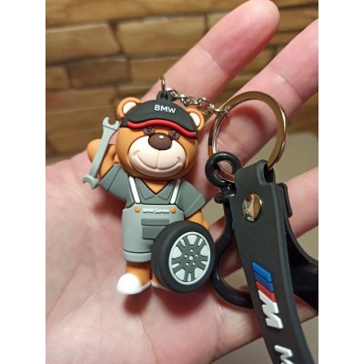 Брелок для BMW в стиле Motorsport Мишка Черный с Ключем и колесом