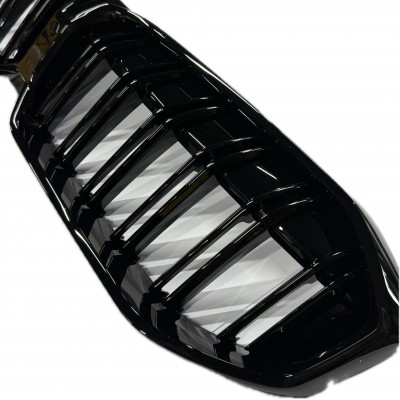 Решетки радиатора (ноздри) BMW G20, G21, G28 рестайлинг (2022-2026) двухреберные, глянцевые, M-Look, премиум стиль