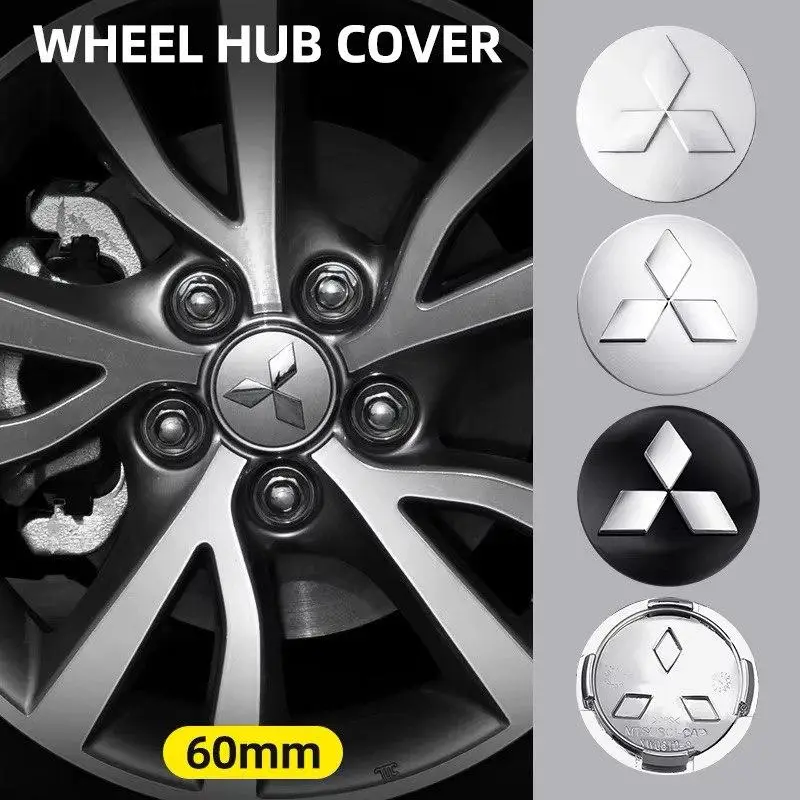 Ковпачки в диски Mitsubishi, набір емблем в колеса 60 мм (комплект 4 шт.) Silver