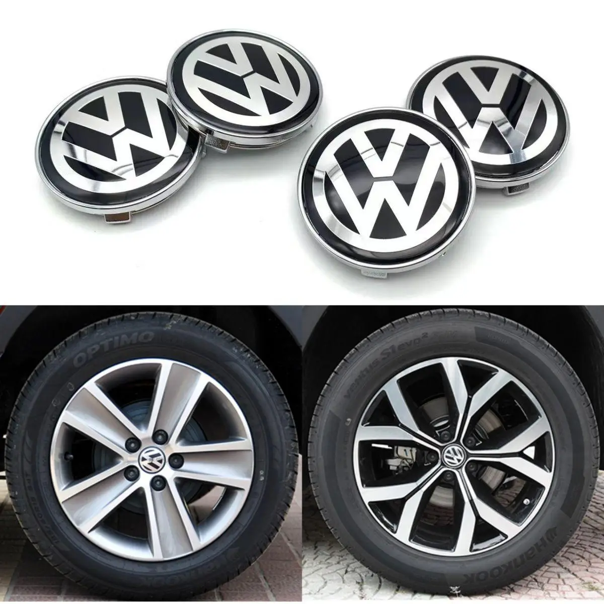 Ковпачки в диски для Volkswagen (Black version), розмір 60 мм, значок, емблема в колеса