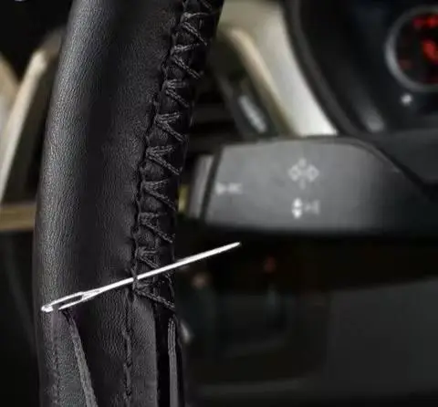 Обплетення чохол на кермо, екошкіра, 37-38 см. чорна, без перфорування, зшивається