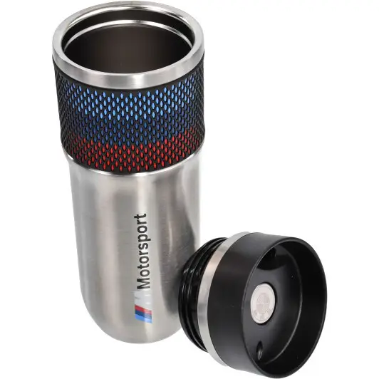 Термочашка БМВ M Motorsport з фірмовим дизайном із неіржавкої сталі, Термос із кришкою та логотипом BMW.