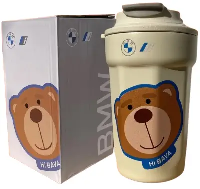 Термокружка «Coffee Cup» BMW з милим ведмедем, і подарунковим брелком автомобільної марки БМВ.