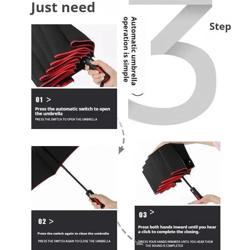 Премиальный складной зонт BMW "M Performance" с усиленными спицами, чёрно-красный, чехол в комплекте