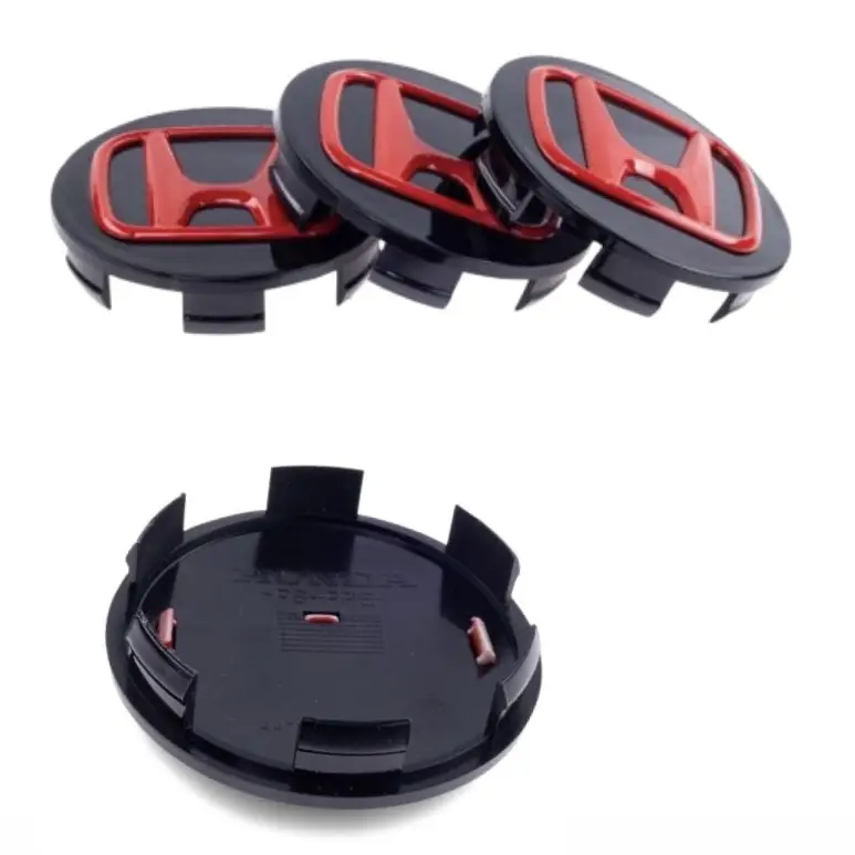 Ковпачки на диски Honda, заглушки з емблемою «H» 58 мм, Black/Red (комплект 4 шт.)