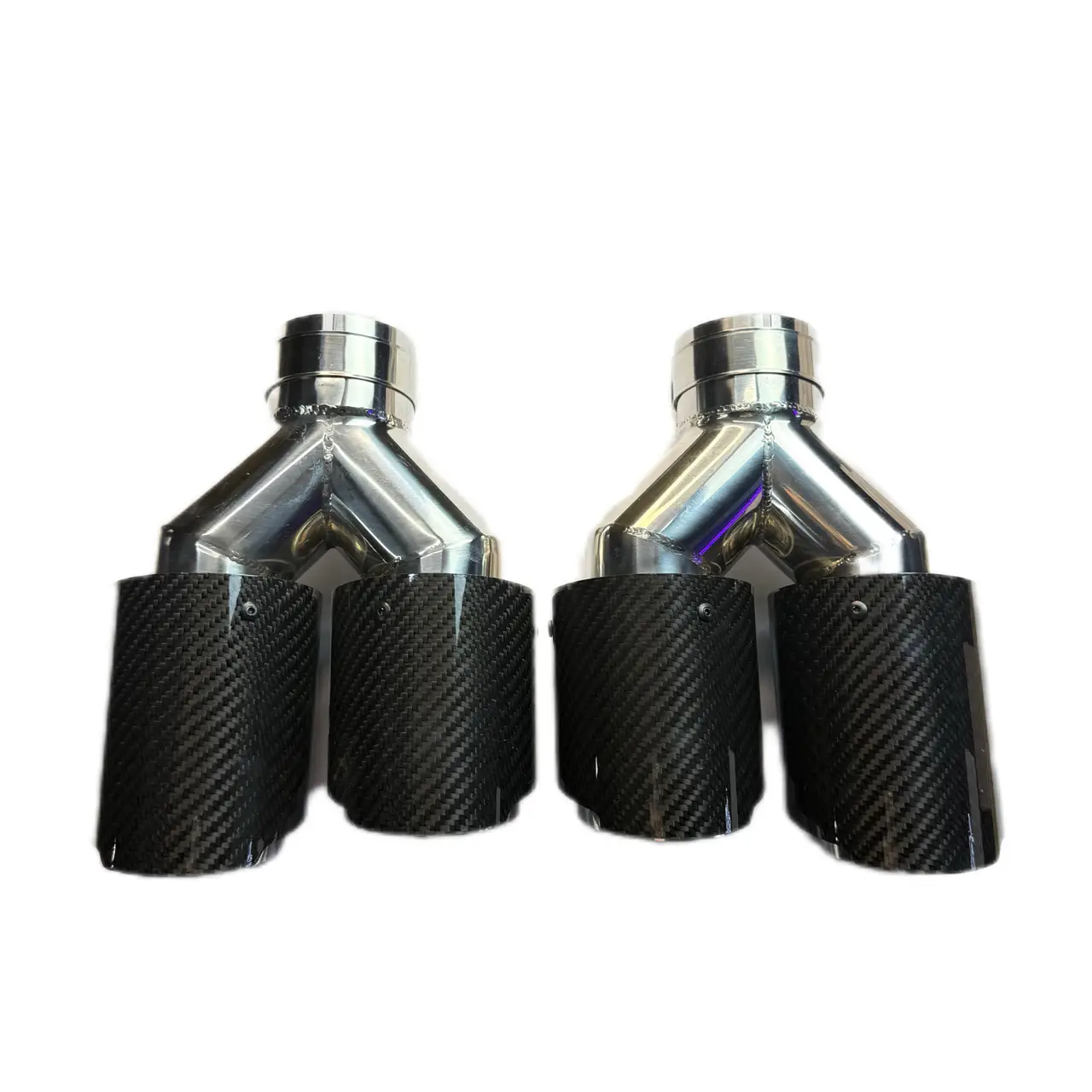 Насадка на глушитель, двойная, разнодлинная, карбон 64-67мм / 89мм (правая) 