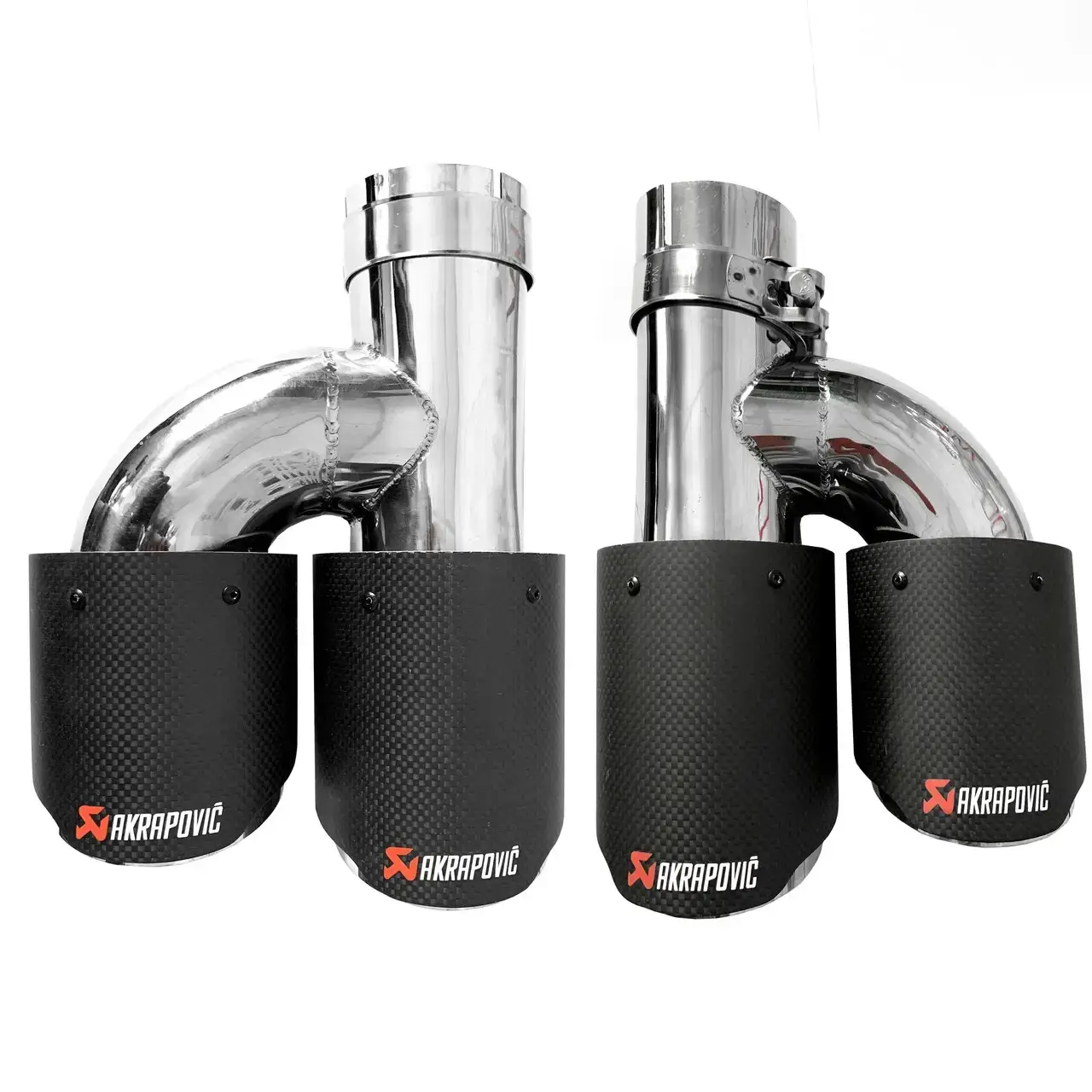 Насадки "AKRAPOVIC" на глушитель, двойная, матовая, 5-серия 64-67 мм, 89 мм (комплект)